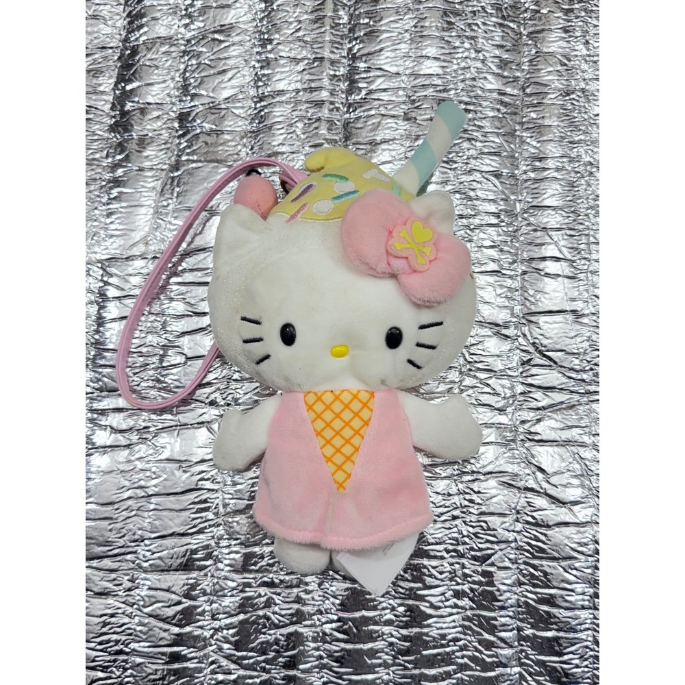 Sanrio Hello Kitty Ice Cream Cone Plush Wristlet Pouch Pink Sprinkle Sparkle